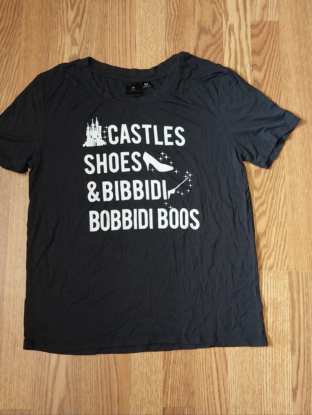 Disney Cinderella Princess Bibbidi Bobbidi Boos Tee Women Size Medium Black
